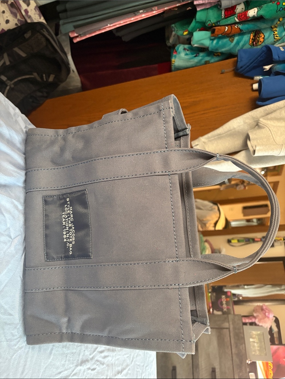 Marc Jacobs Baby Blue Cotton Canvas Tote with Top Handles